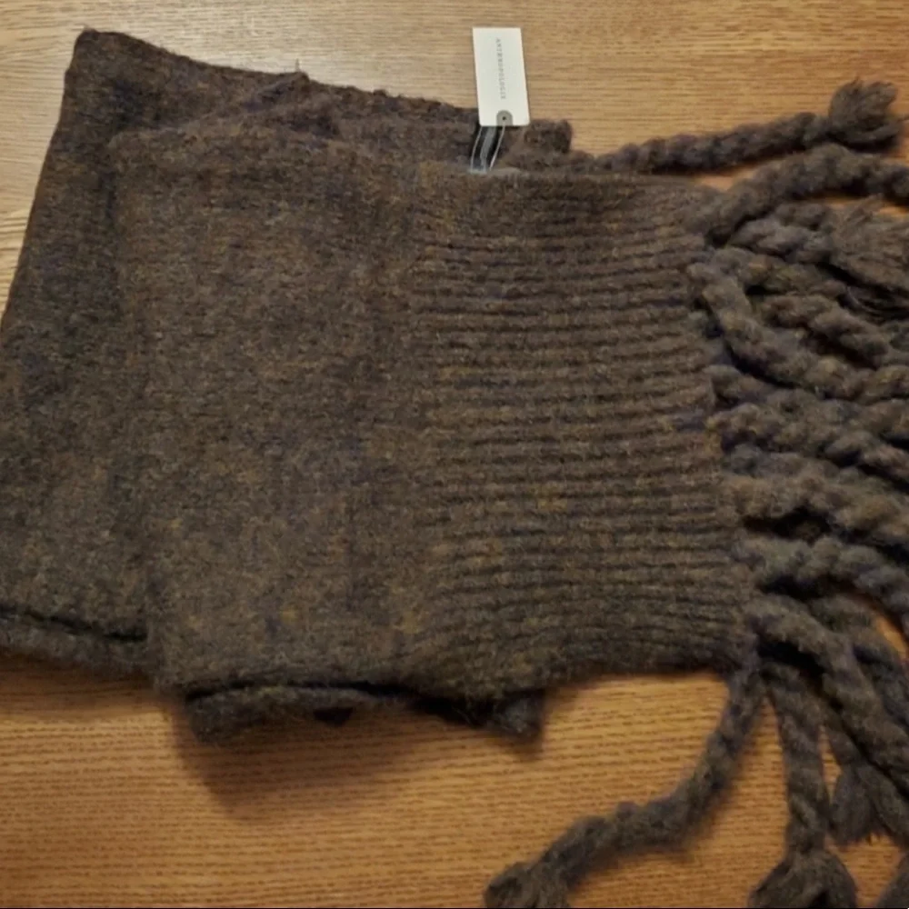 NWT Anthropologie Braided Fringe Scarf in Espresso Brown - large